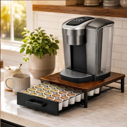 Coffee Pod Storage Drawer for Keurig K (Rustic Brown - 35 Pods Capacity)