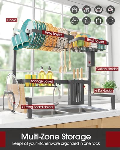 Over The Sink Dish Drying Rack (Gray / Standard - 3 Baskets)