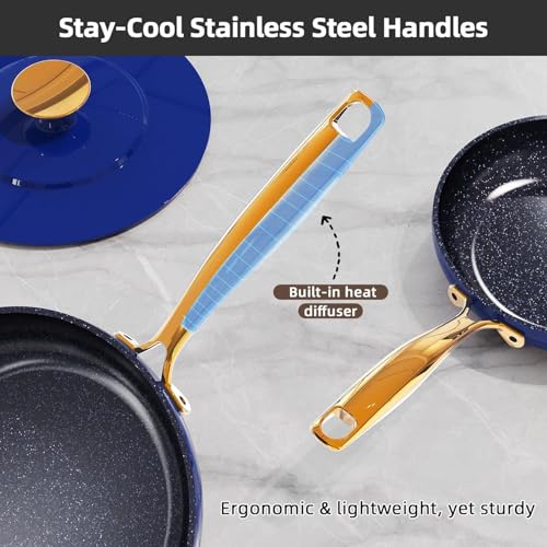 Lux LE 13Pc Ceramic Cookware Set with Elegant Gold Handle (Blueberry LE)