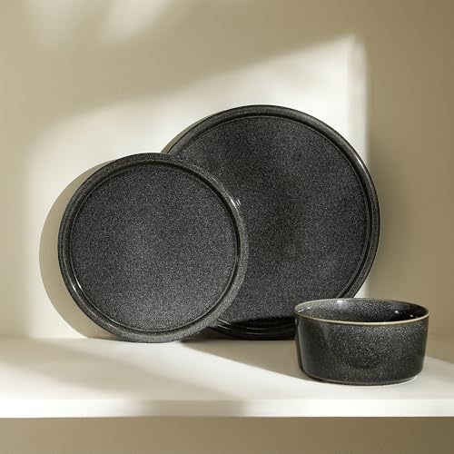 Eden 4 Piece Dinner Plate Set Stoneware (Charcoal Grey / 4-Piece - Dinner Plate)