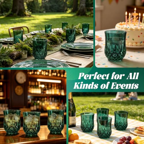 24 Pack Plastic Stemless Wine Glasses (Dark Green)