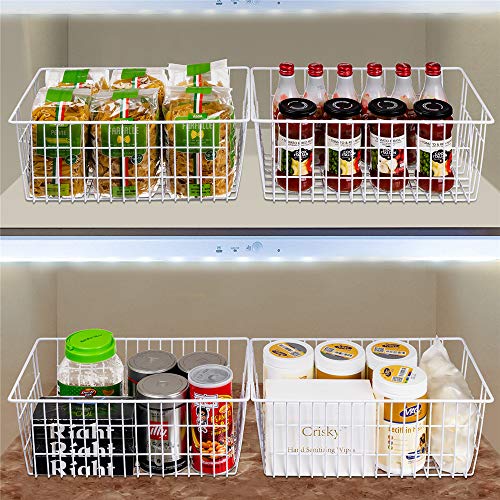 15.7" Freezer Wire Baskets Refrigerator 4 Freezer Baskets Wire Metal Storage Basket (White / 15.7"L x 7.9"W x 5.9"H)