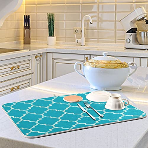 Super Absorbent Dish Drying Mat (Beautiful Grunge White Morrocan Trellis / 18" x 24")