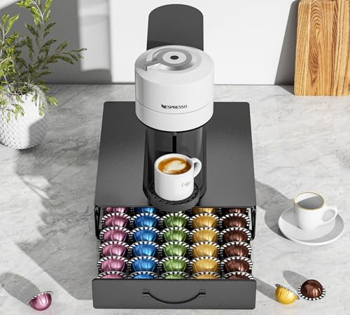 Coffee Pod Holder Drawer Compatible with Nespresso (Black)