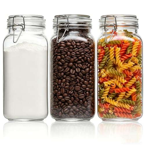 Large Square Glass Jars with Airtight Lids 78 oz 3 Pack Wide Mouth (78 fl oz x 3)