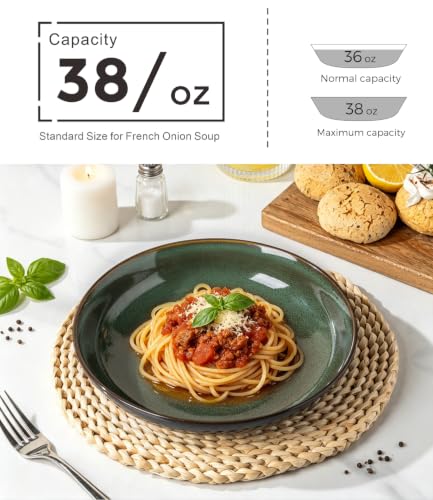 9.0" Ceramic Pasta Bowls Set of 6 (Set of 6 / Green)
