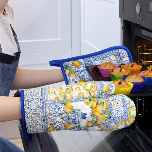 Yellow Lemon Oven Mitts and Pot Holders Set (Lemon 2 / Oven Mitt x1 & Pot Holder x1)