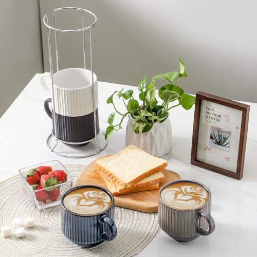 Coffee Mug Set of 4 with Holder (Mix-Color1 / 15 Ounces)