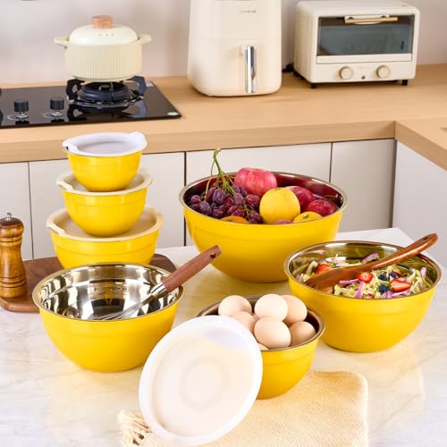 Yellow Mixing Bowls with Lids Set of 7 (Yellow / 7 Sizes)
