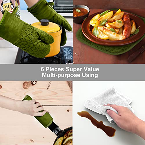 Oven Mitts and Pot Holders 6pcs Set (Olive Drab)