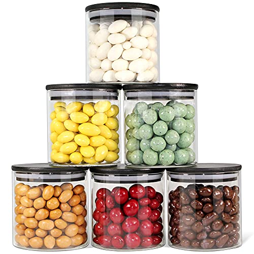 Glass Jars with Airtight Black Lids (6 Sets of 20oz)