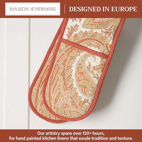 Double Oven Mitts 100% Cotton Double Oven Glove (023 - Kashmir Paisley / 7" x 35" (Double Oven Mitt))
