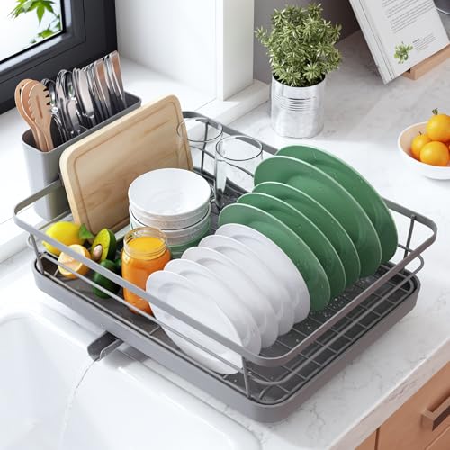 Dish Drying Rack for Kitchen Counter (Gray / 12''W x 15.5''L - 1 Tier)