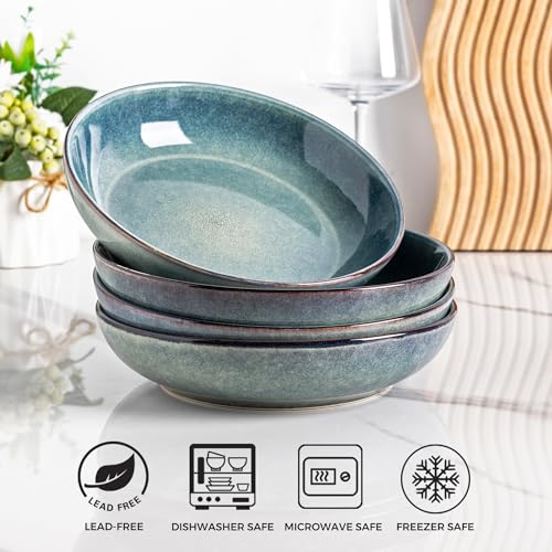 8.5’’ Ceramic Pasta Bowls Set of 4 (Set of 4 / Ceylon Blue)