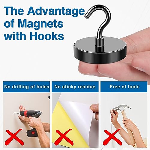 Magnetic Hooks Magnet Hook for Cruise Cabins 170LBS Essentials 6P (Black / 1.41in)