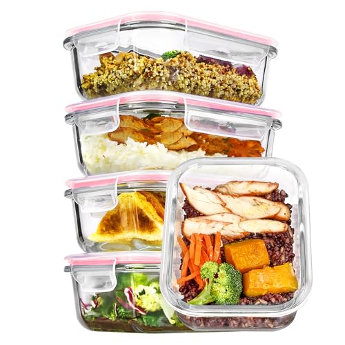 5Pack 22oz Glass Storage Containers with Lids (Pink / 22oz)