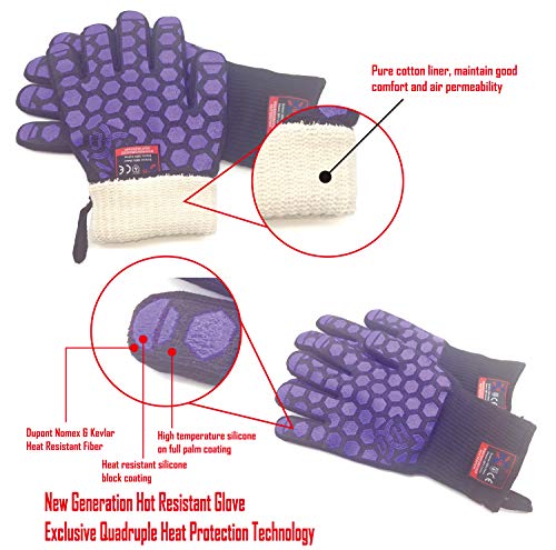 Heat Resistant Oven Glove (Black/Purple / Extra Long Cuff)