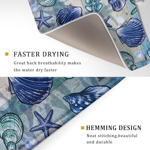 Starfish Seashell Dish Drying Mat 18x24 inch Coastal Beach Dish Drainer Rack Pad Absorbent Microfiber Fast Dry Kitchen Counter Accessories (Starfish Seashell / 18" x 24")