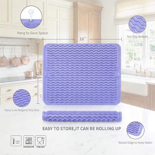 Silicone Dish Drying Mat (Light Purple / 16"L x 12"W)