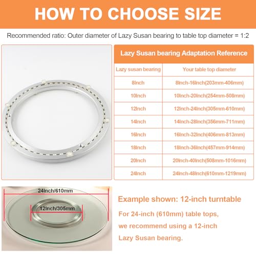 20 Inch Lazy Susan Hardware Mute Turntable Bearing 450 LBS Load Capacity Heavy Duty Lazy Susan Parts Kit Rotating Ring Mechanism for Dining Tables (20-Inch (14mm))