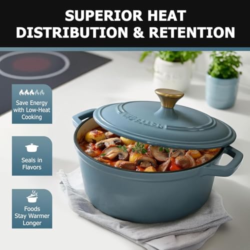 Cast Iron Pot Dutch Oven (4.5 Quart -Round / Mineral Blue)
