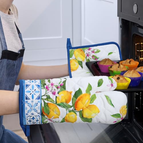 Summer Lemon Oven Mitts and Pot Holders Set (Lemon / Oven Mitt x1 & Pot Holder x1)