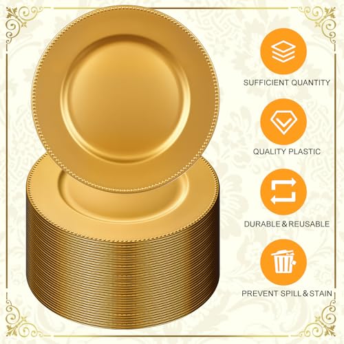 100 Pcs Gold Charger Plates Set Includes 50 Round Chargers 50 Napkin Rings (100PCS （50 Sets）)