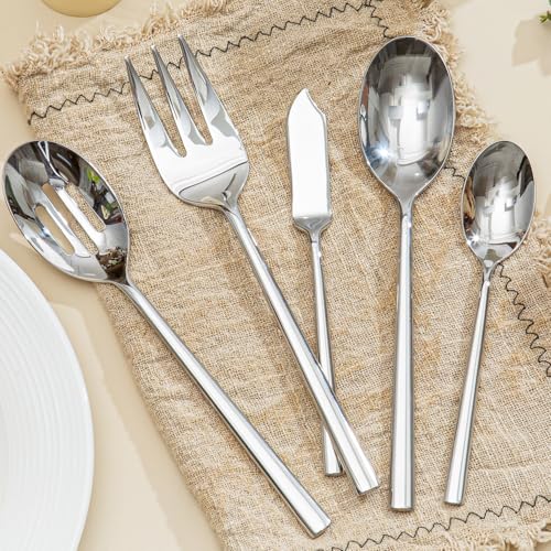 45 Piece Silverware Set with Serving Utensils (45-Piece / Silver)