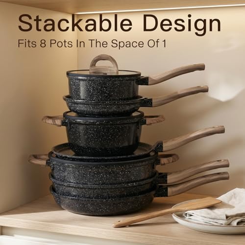 22 Piece Ceramic Cookware Set with Utensils (Black)
