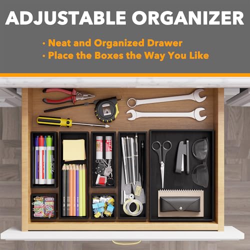 7 Piece Bamboo Drawer Organizer Storage Boxes Set (7-Piece / Black)