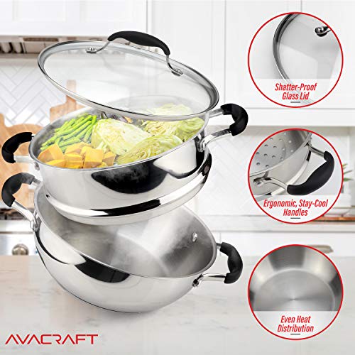 3 Piece 18 10 Stainless Steel Steamer Pot Set with Glass Lid