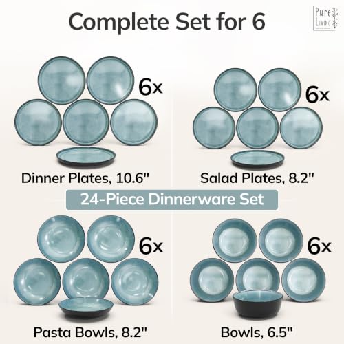 24 Piece Stoneware Dinnerware Set for 6 (Dark / Petrol / Set for 6 (24pcs))