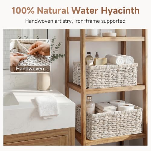Large Wicker Baskets for Storage (White (Water Hyacinth) / 15"L x 11"W x 7"H + 13"L x 9"W x 6¼"H)