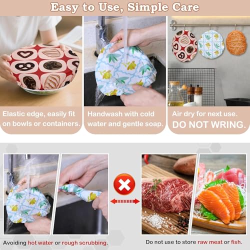 5Pcs Reusable Beeswax Elastic Bowl Covers for Bread Proofing and Food Cover (Toast Cat)