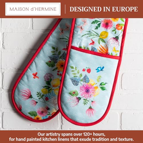 Double Oven Mitts 100% Cotton Double Oven Glove (093 - Jardin D'ete - Mint / 7" x 35" (Double Oven Mitt))