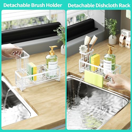 Sponge Holder for Kitchen Sink (White / with Dishcloth Holder)