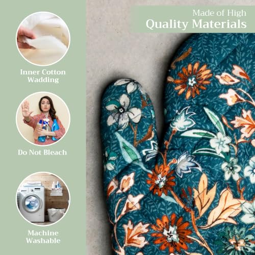 Maison d'Hermine Oven Gloves 100% Cotton Oven Mitt (048 - Luxury Loft - Dark Teal / 7.5" x 13" (Oven Mitt))