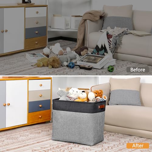 Grey Storage Baskets for Organizing 3 Pack Fabric Shelf Baskets for Gifts Empty Large Storage Organizer for Closet (Black&Grey / XXL-17"x12"x15")