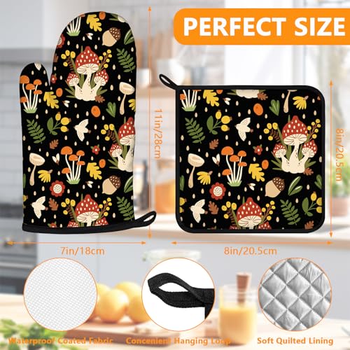 Red Mushroom Oven Mitts and Plant Pot Holders Sets 4Pcs (Red Mushroom)