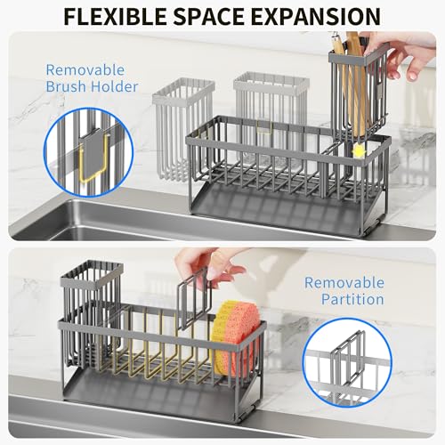 Sink Caddy Organzier with High Brush Holder