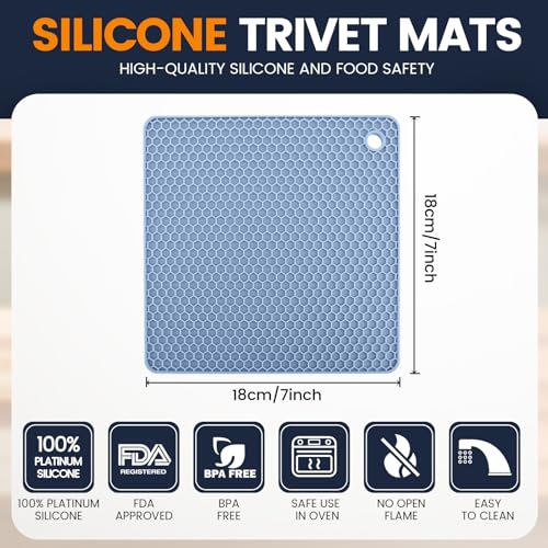 Silicone Trivet Mats 4 Heat Resistant Pot Holders Multipurpose Non (Light Blue)