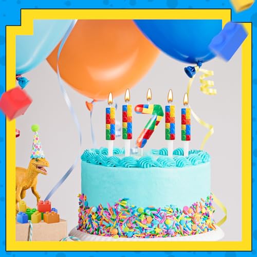 7 Pcs Building Block Themed Birthday Candles Set Building Blocks Number 7 Candle Cake Topper for Building Block Party Decoration Supplies (7 Count)