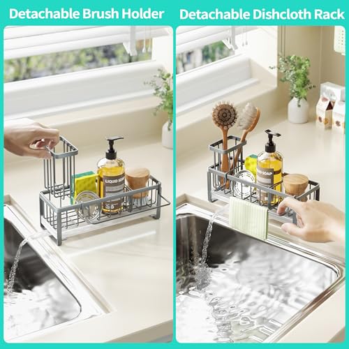 Sponge Holder for Kitchen Sink (Gray / with Dishcloth Holder)