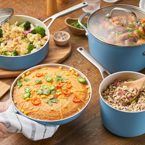 Hard Anodized Ceramic Nonstick Cookware Pots and Pans Set (Blue Velvet / Cookware Set (9 Piece - Non Induction))