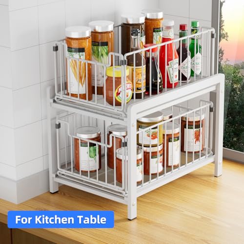2 Tier Pull Out Cabinet Organizer (White)