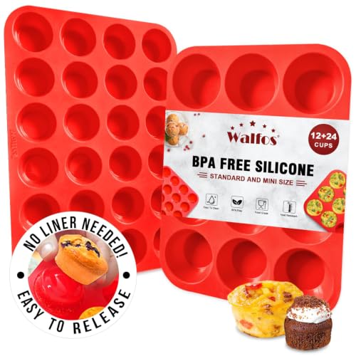 Silicone Muffin Pan Set (2 Pcs: 12 Cups, Regular + 24 Cups, Mini)