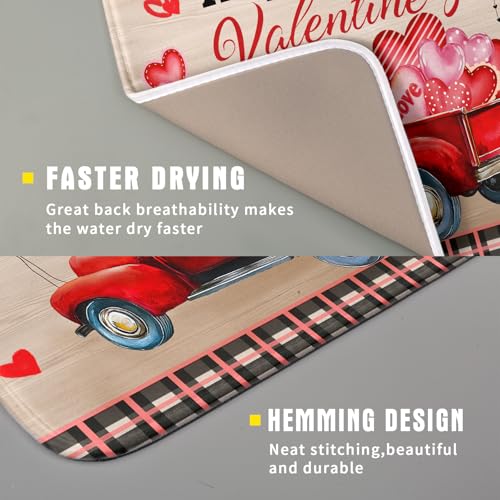 Valentine's Day Truck Dish Drying Mat 16x18 inch Love Heart Washable Absorbent Dishes Pad Dish Drainer Mat for Kitchen Counter Sink Coffee (Love Heart Truck / 16 x 18 inch)