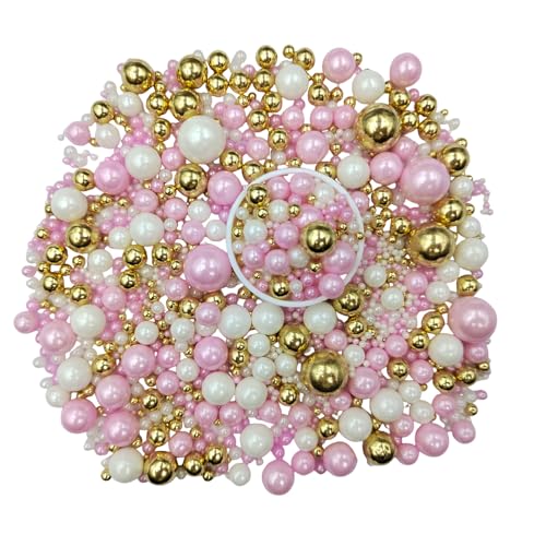 Edible White Pink Gold Sugar Pearls Candy Sprinkles 120G (White Pink Gold)
