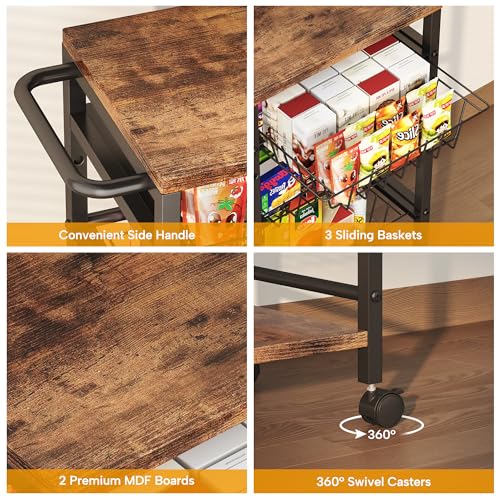 5 Tier Snack Organizer Cart with 3 Height Adjustable Pull