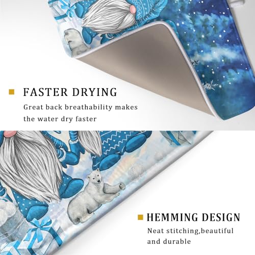 Winter Blue Gnome Dish Drying Mat for Kitchen Counter Pine Tree Microfiber Dish Pad Absorbent Reversible Fast Dry Draining Mats 18x24 Inch (Blue Winter Gnome / 18" x 24")